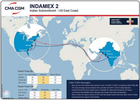 CMA CGM to launch INDAMEX  2 service connecting Indian  Subcontinent with US East Coast
